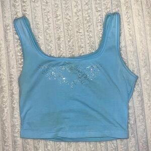 Baby blue, rhinestoned crop top